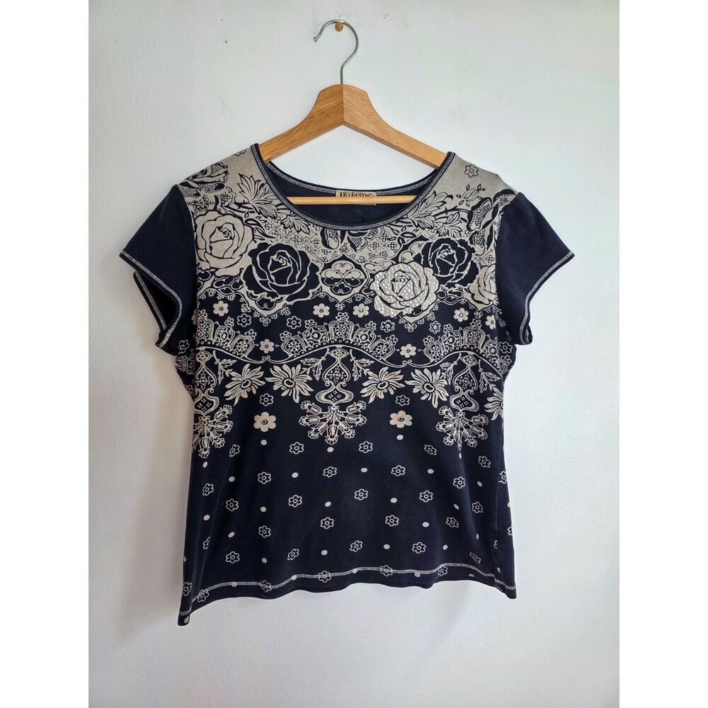 Vintage Y2K Blue Canyon Clothing Floral Embellished Top